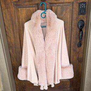 Elegant Pink Faux Fur Trimmed Women's Cape